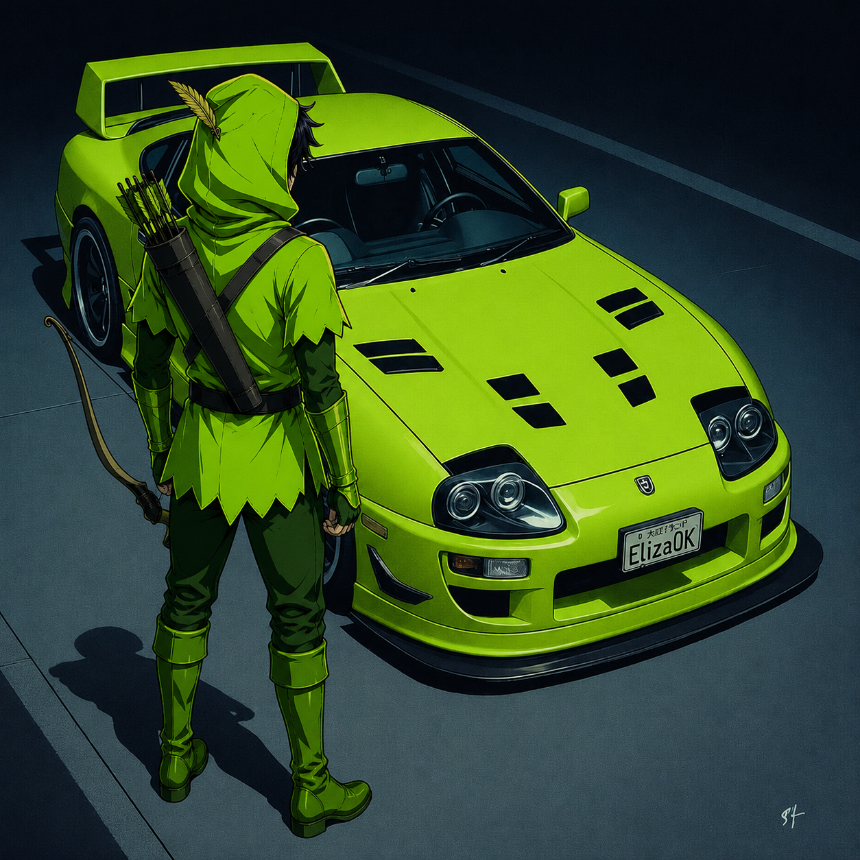 ROBIN-01 beside a neon green vehicle