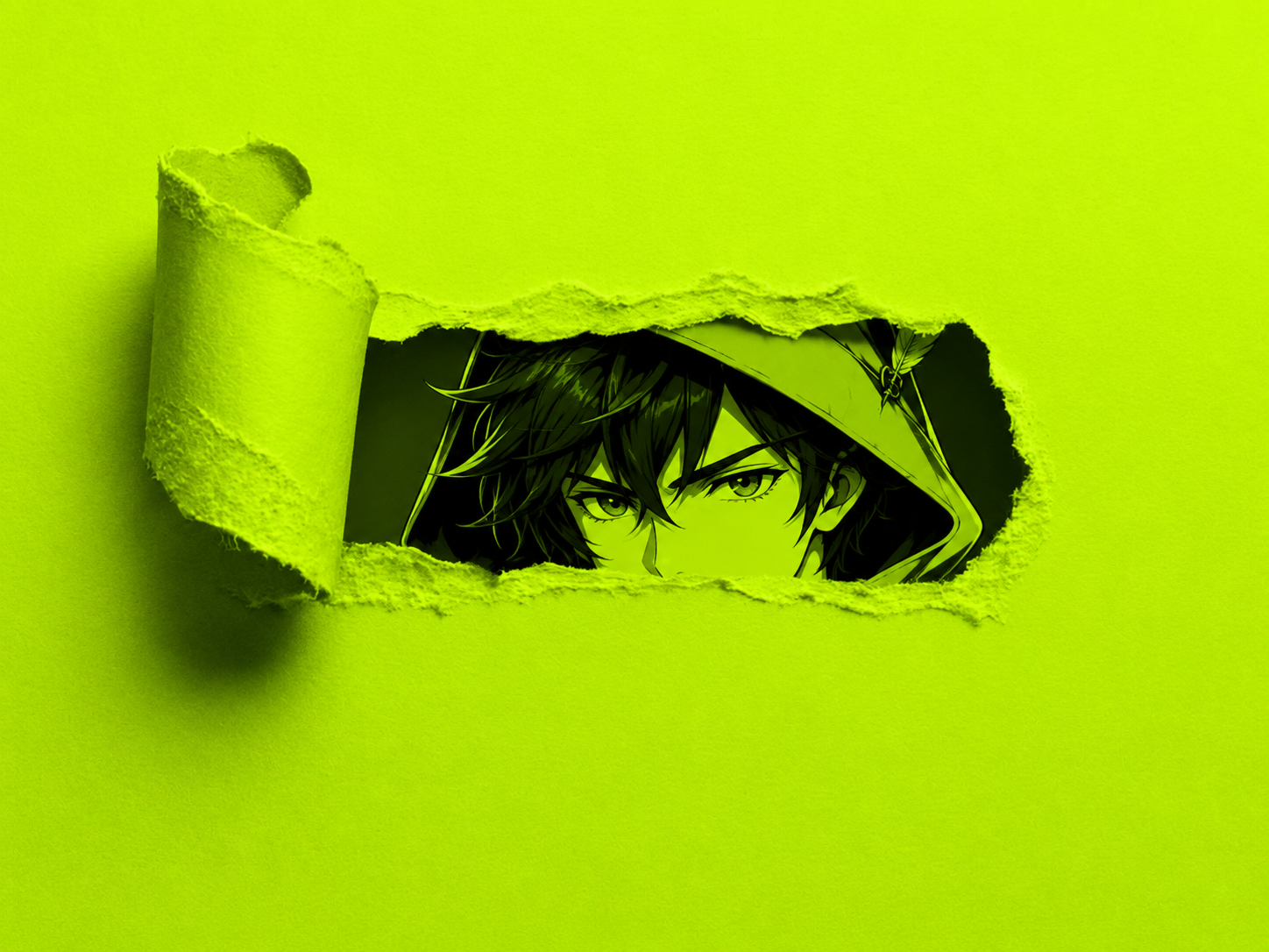 ROBIN-01 emerging through a torn neon surface